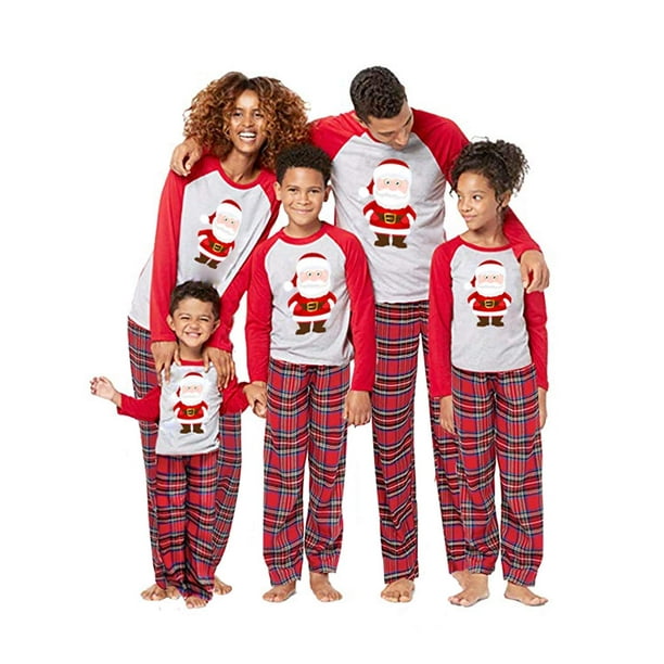 Hotkey Matching Family Christmas Pajamas Sets Christmas PJs with Red Plaid Long Sleeve Loungewear for Women Men Kids Baby 